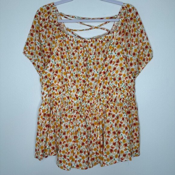 Torrid Babydoll Top 2X Floral Crinkle Gauze Lace up Back - Picture 1 of 11